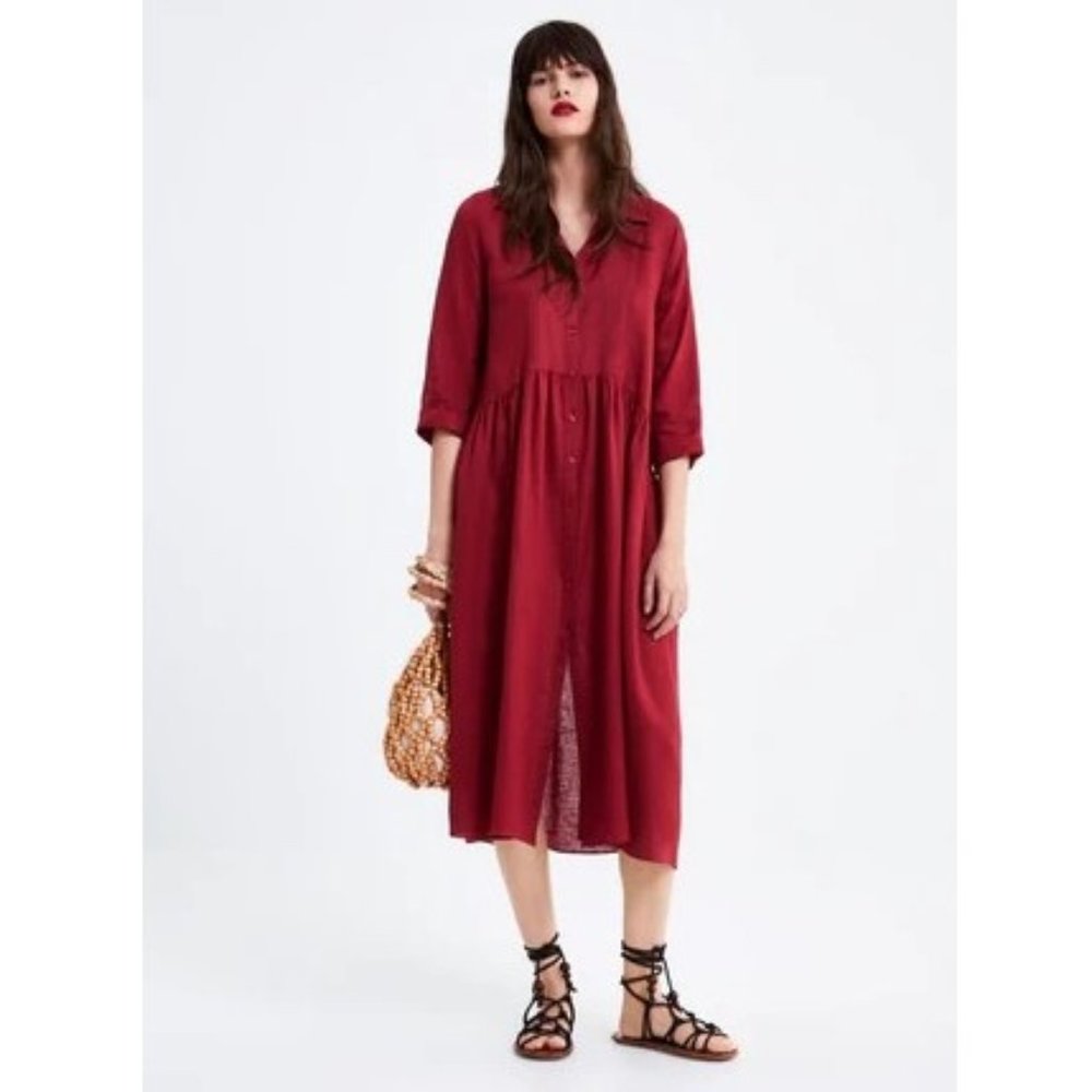 Zara red linen midi dress NWOT - XS